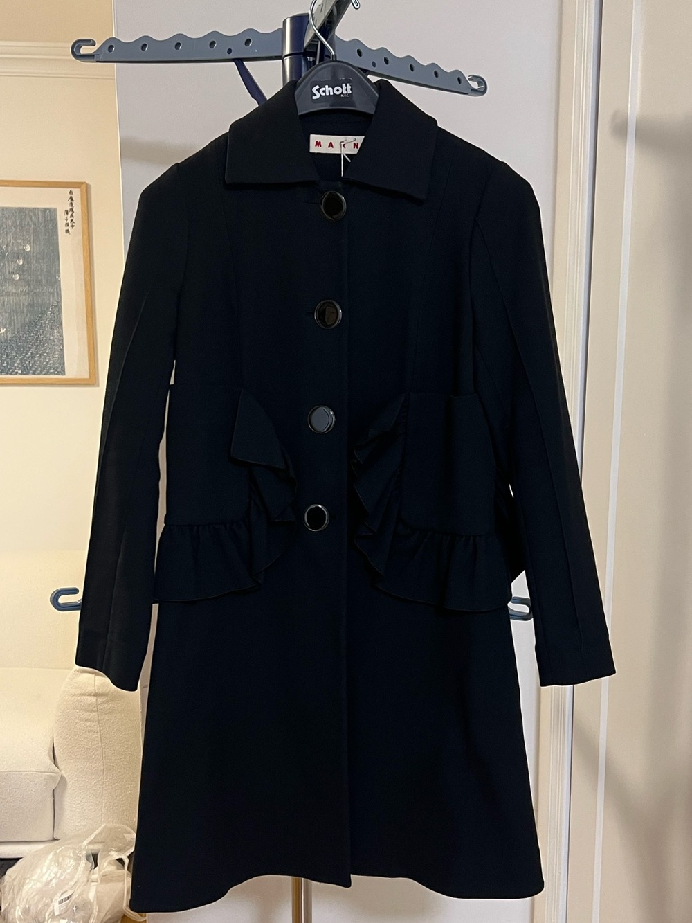 Marni Black Ruffle Pocket Coat